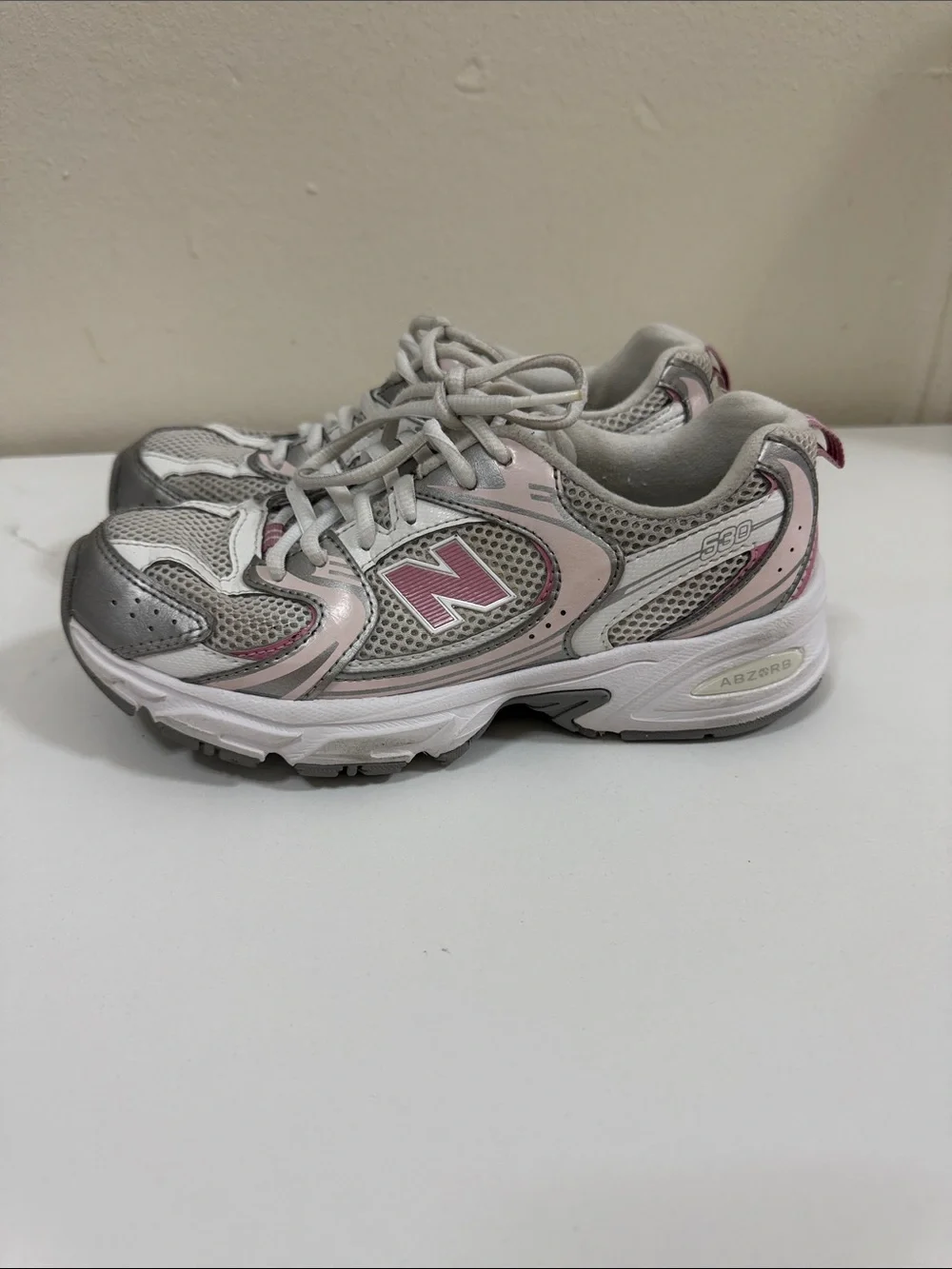 New Balance Kids White, Pink & Gray Athletic Sneakers